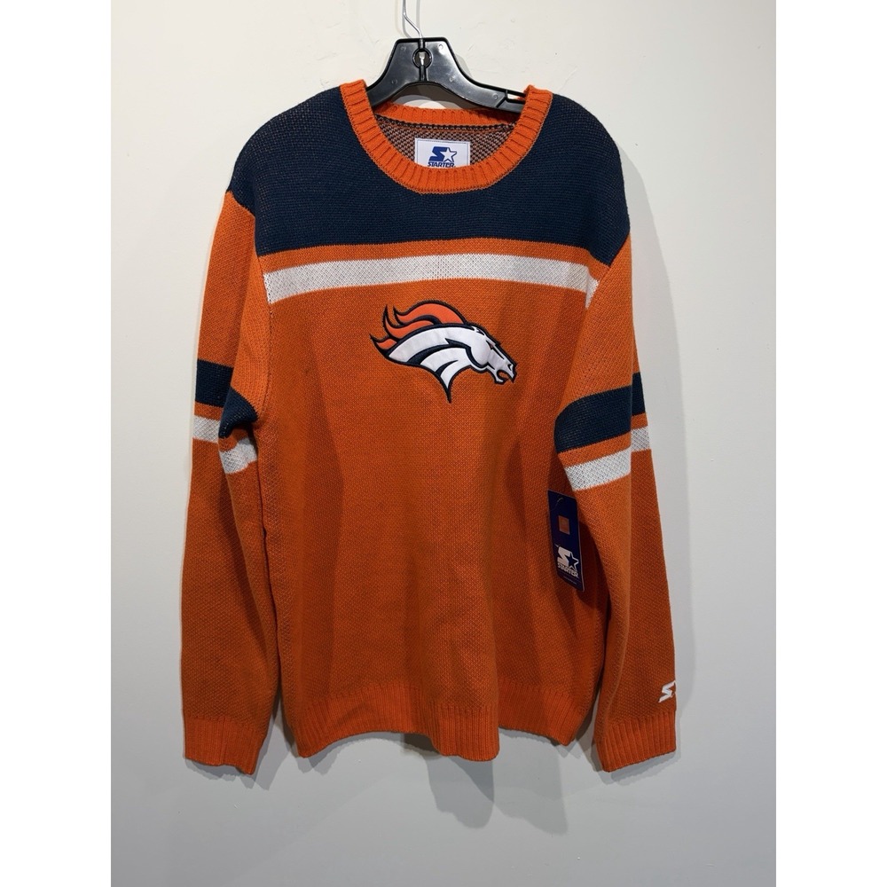 Denver Broncos Orange Cable Knit Starter Sweater GIII Sportswear Size XL